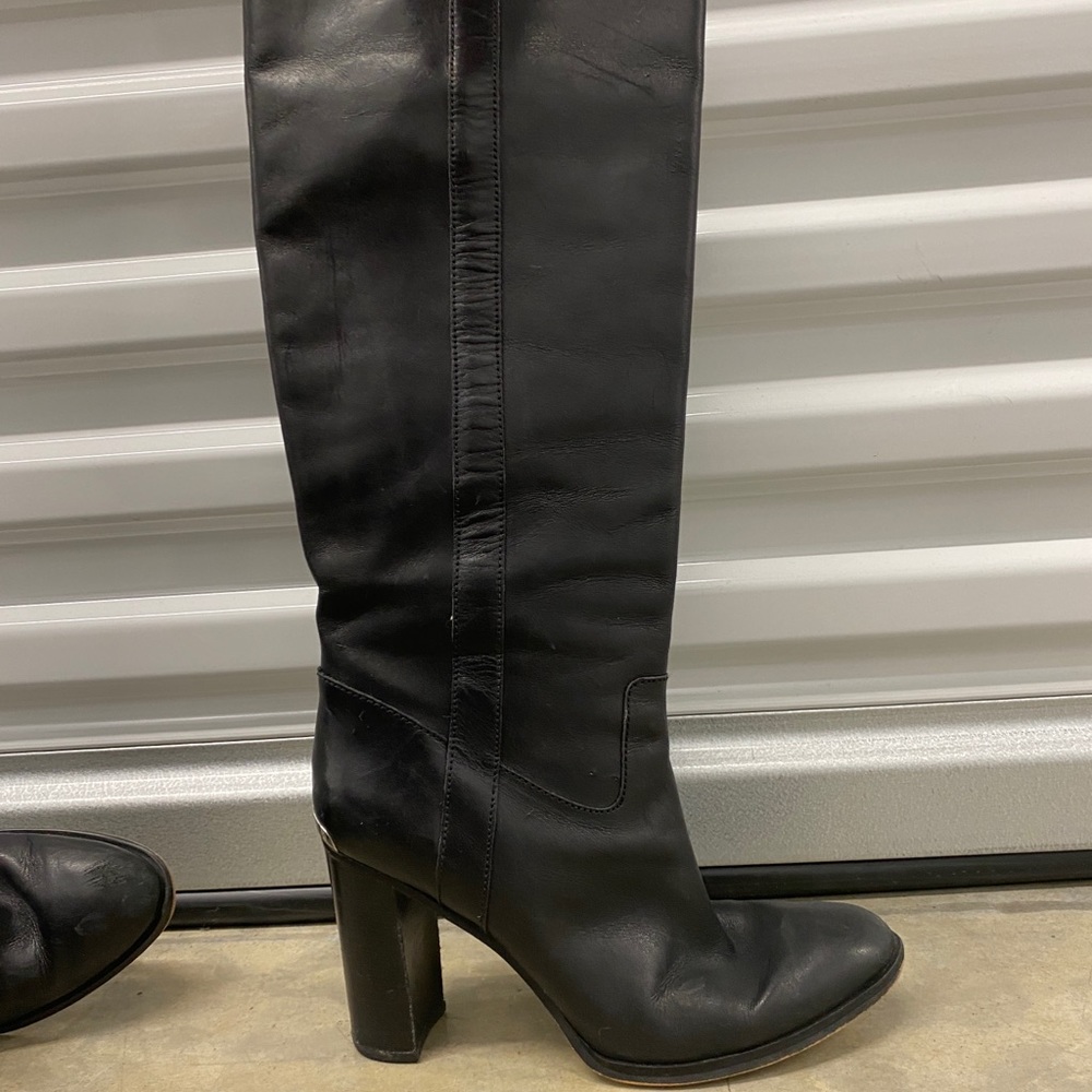 Michael Kors Leather Block Heel Boots Knee-High - Picture 2 of 5